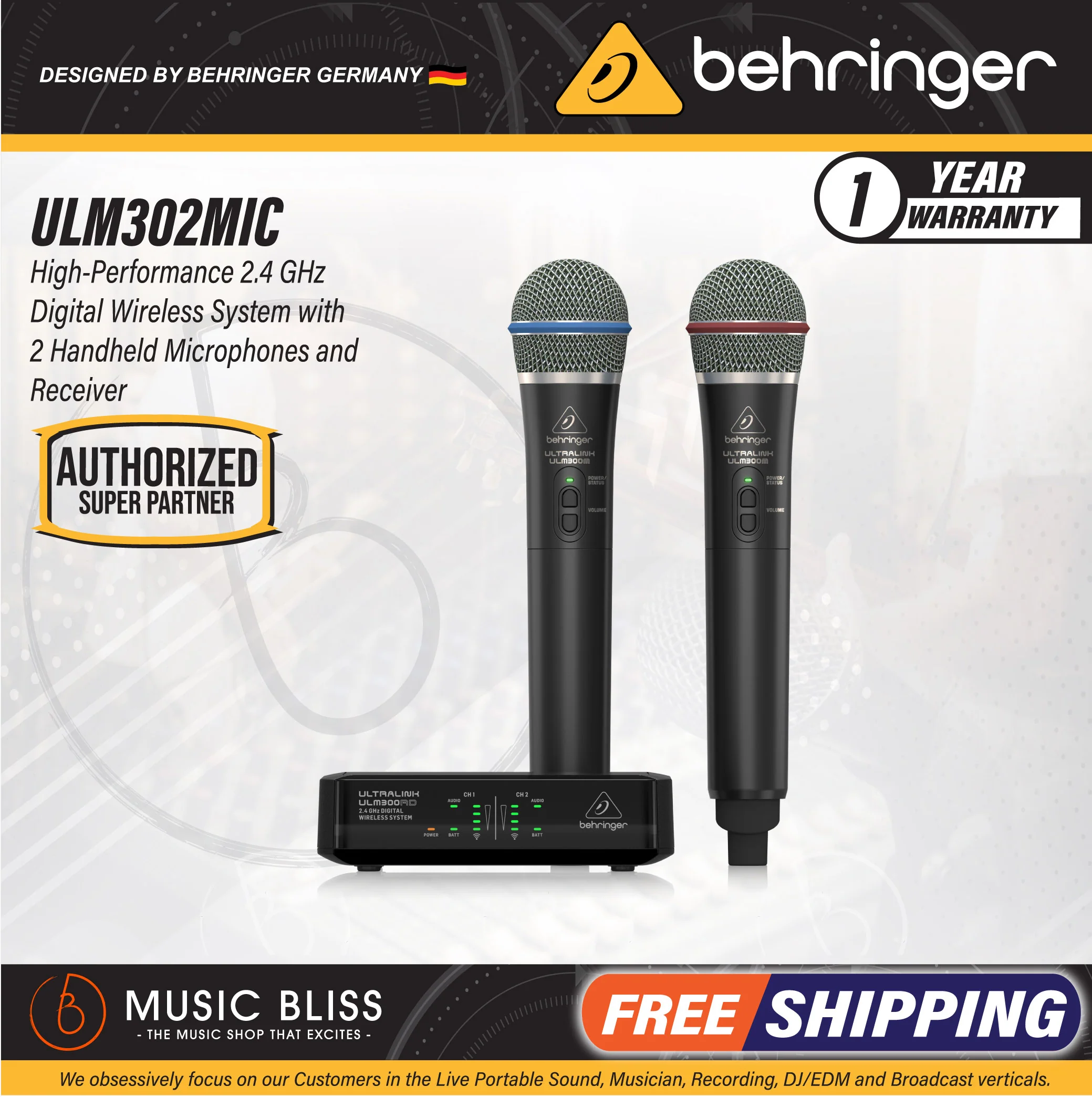 Behringer ULM302MIC Wireless Dual Handheld Microphone System