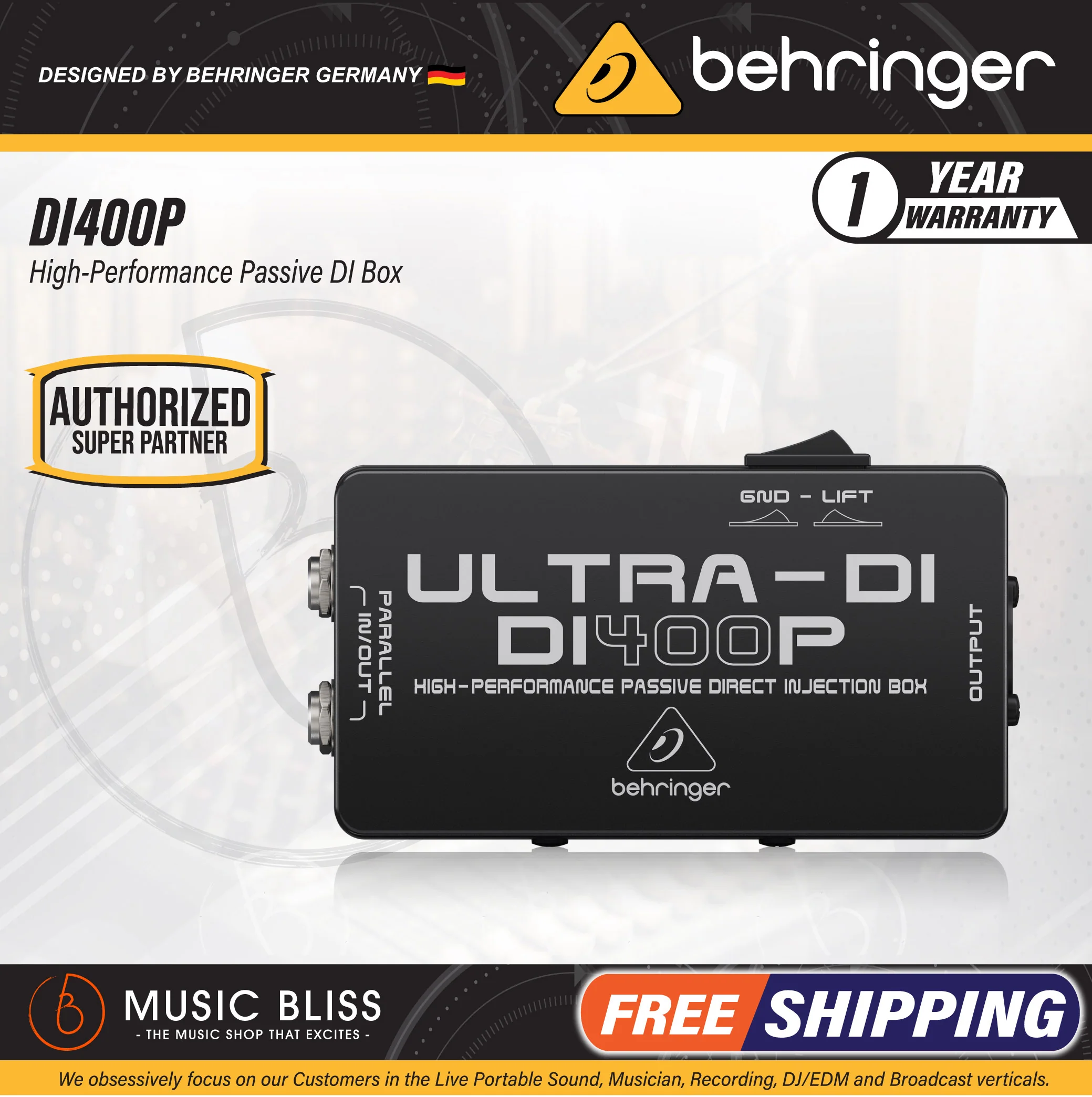 Behringer Ultra-DI DI400P 1-channel Passive Instrument Direct Box