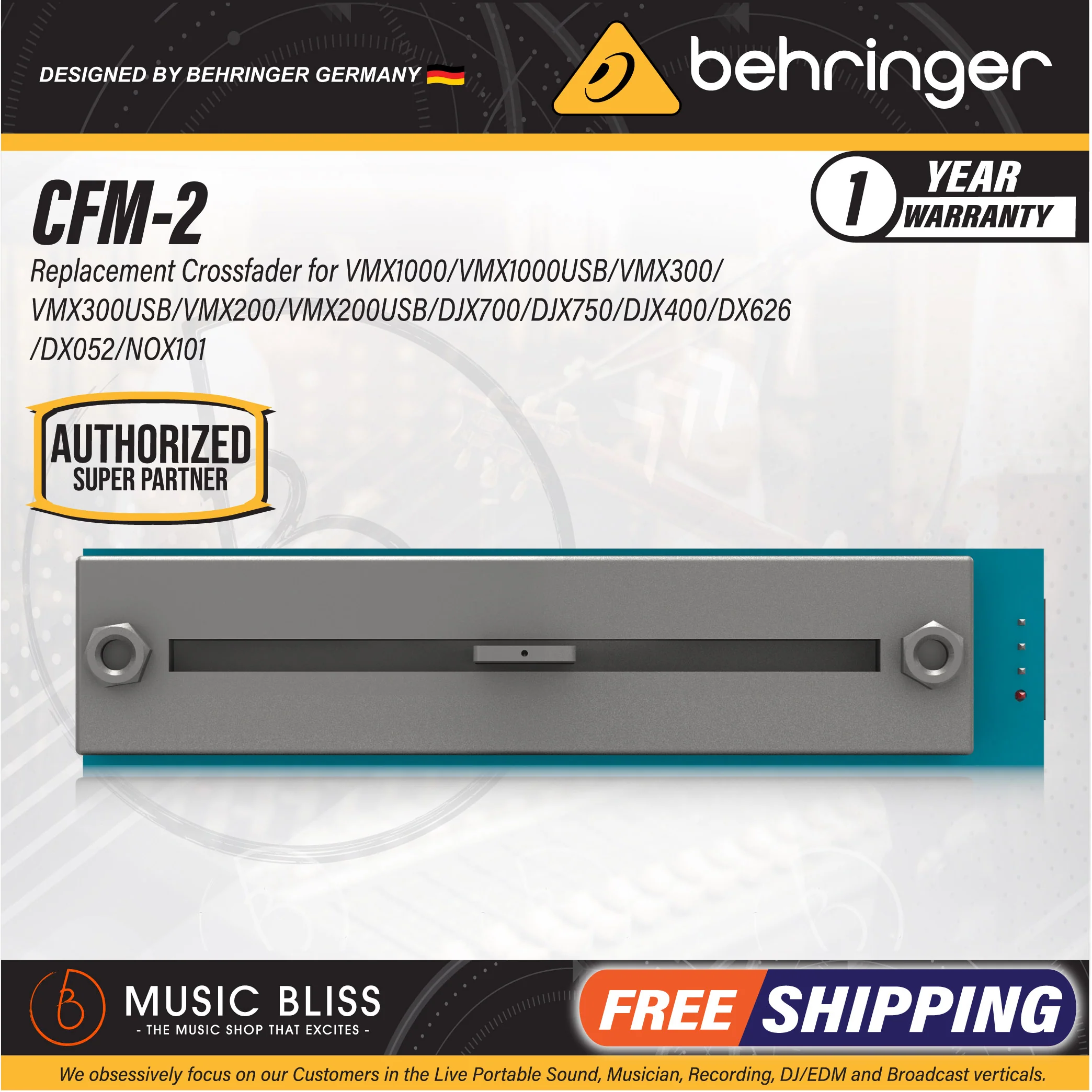 Behringer UltraGlide Crossfader Module CFM-2 - Replacement Crossfader for DDM2000, VMX1000, VMX300, VMX200, DJX700, DJX400, DX626, DX052 DJ Mixers
