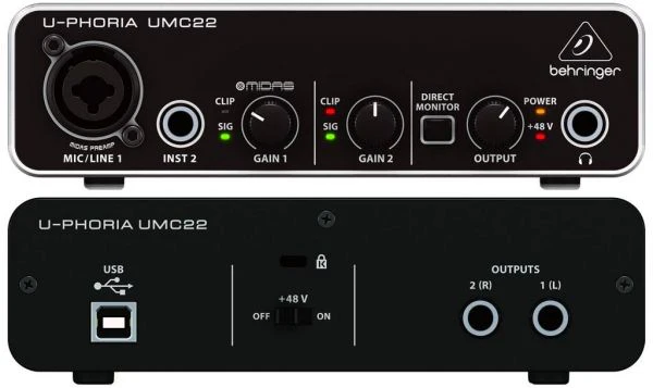 Behringer U-Phoria UMC22 Audiophile 2x2 USB Audio Interface with Midas Mic Preamplifier - Image 2