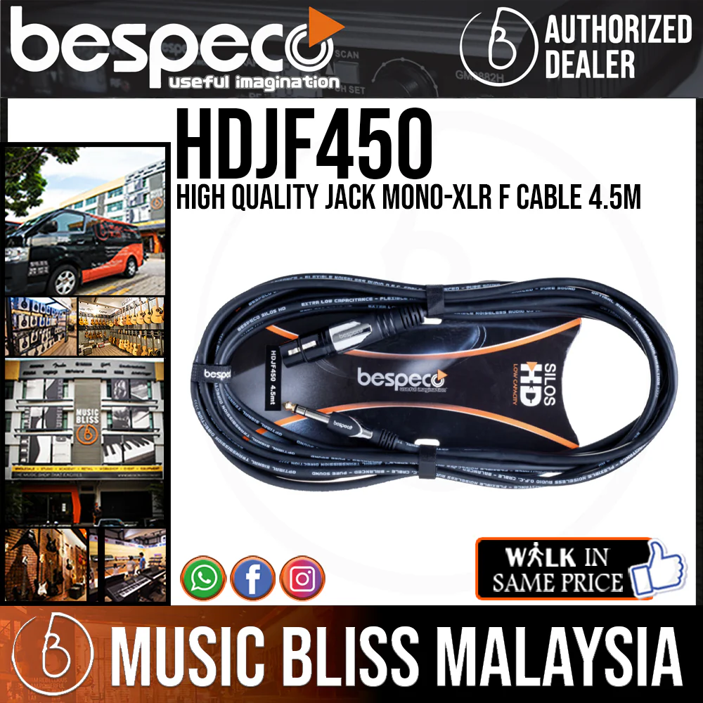 Bespeco HDJF450 High Quality Jack Mono-XLR F Cable 4.5M