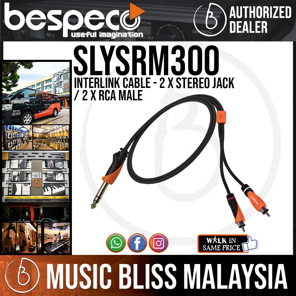 Bespeco SLYSRM300 Silos 1/4" TRS Male to Dual RCA Male Y-Cable