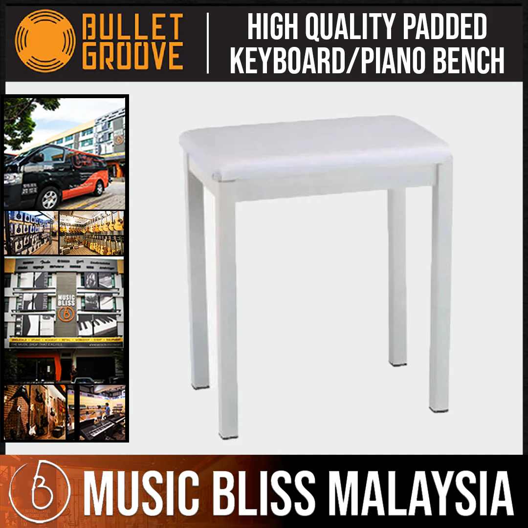 Bullet Groove Padded Universal White Piano Bench, White Keyboard Bench, Budget Keyboard/ Piano Chair, Best Piano Bench with comfortable Padding