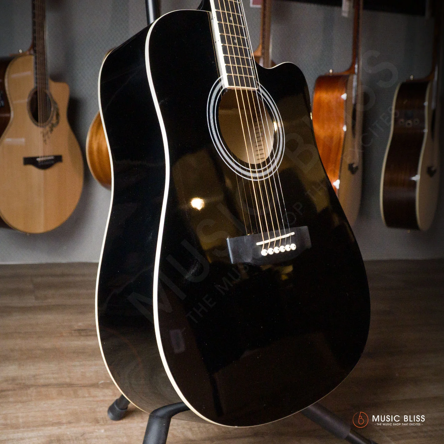 Caesar X-410C-BK Budget Beginner 41-inch Cutaway Body Acoustic Guitar - Black - Image 2