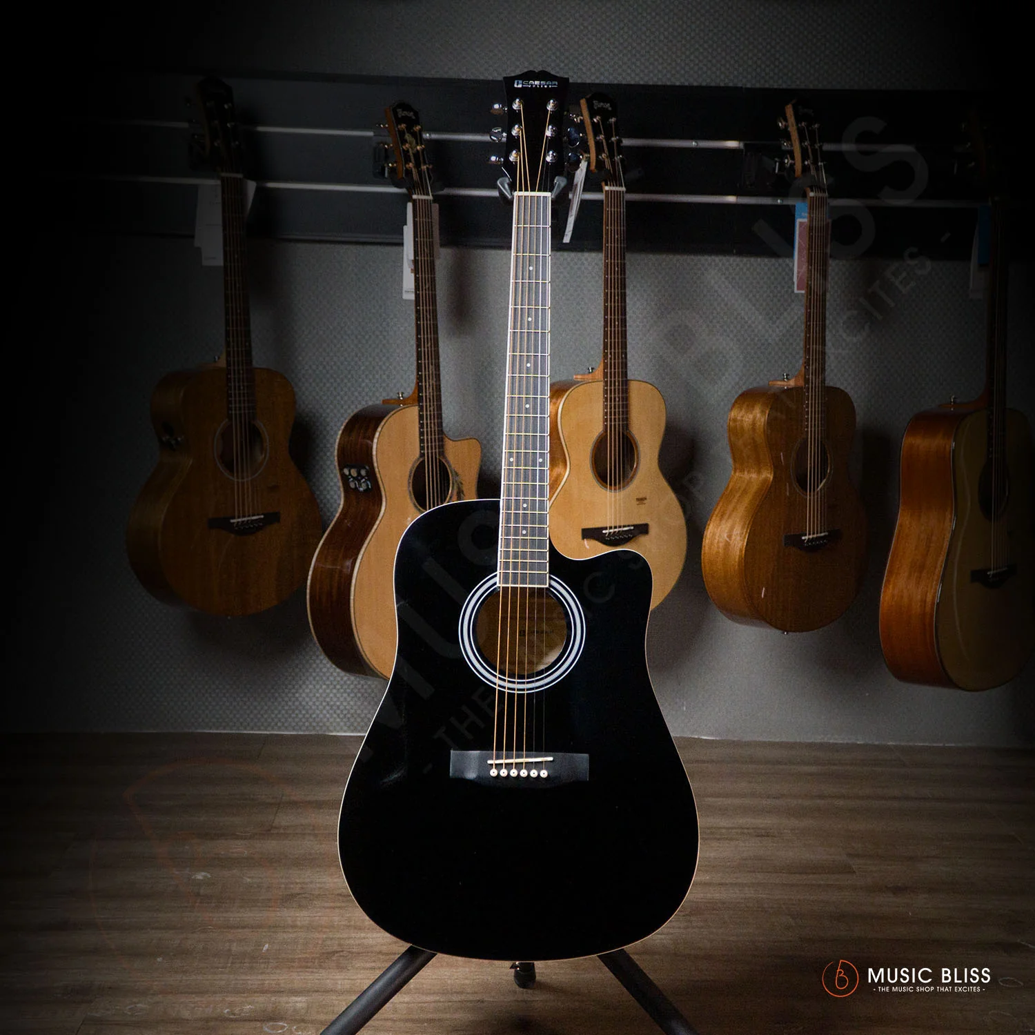 Caesar X-410C-BK Budget Beginner 41-inch Cutaway Body Acoustic Guitar - Black - Image 4