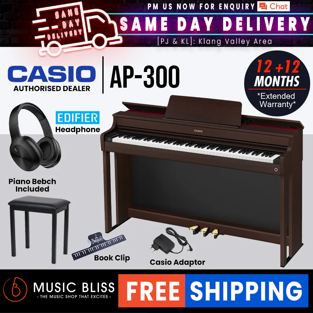 Casio AP-300 Celviano 88-Keys Digital Piano with FREE Piano Bench and Headphone - Black / Brown / White - Image 2