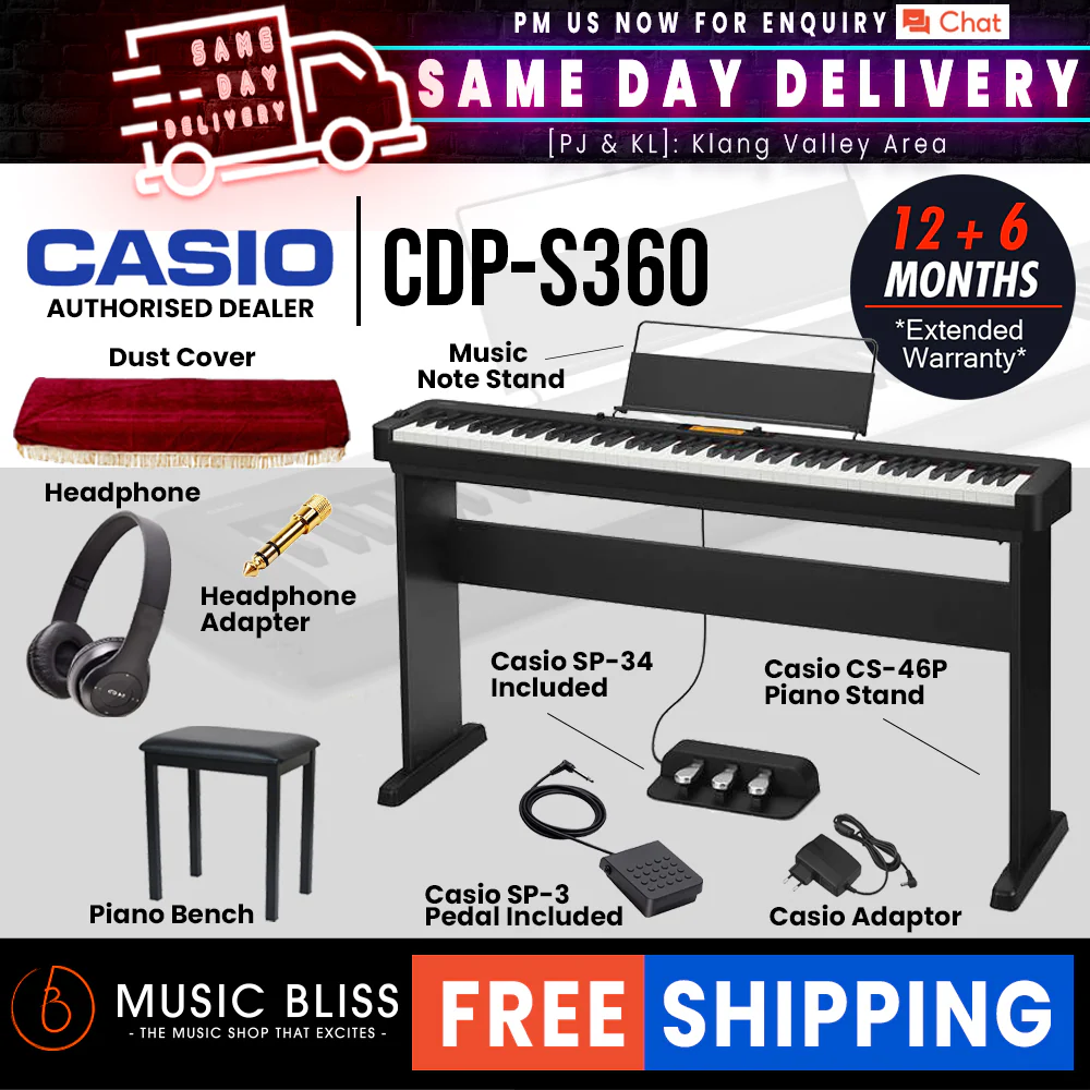 Casio CDP-S360 88-key Digital Piano Home Package - Black