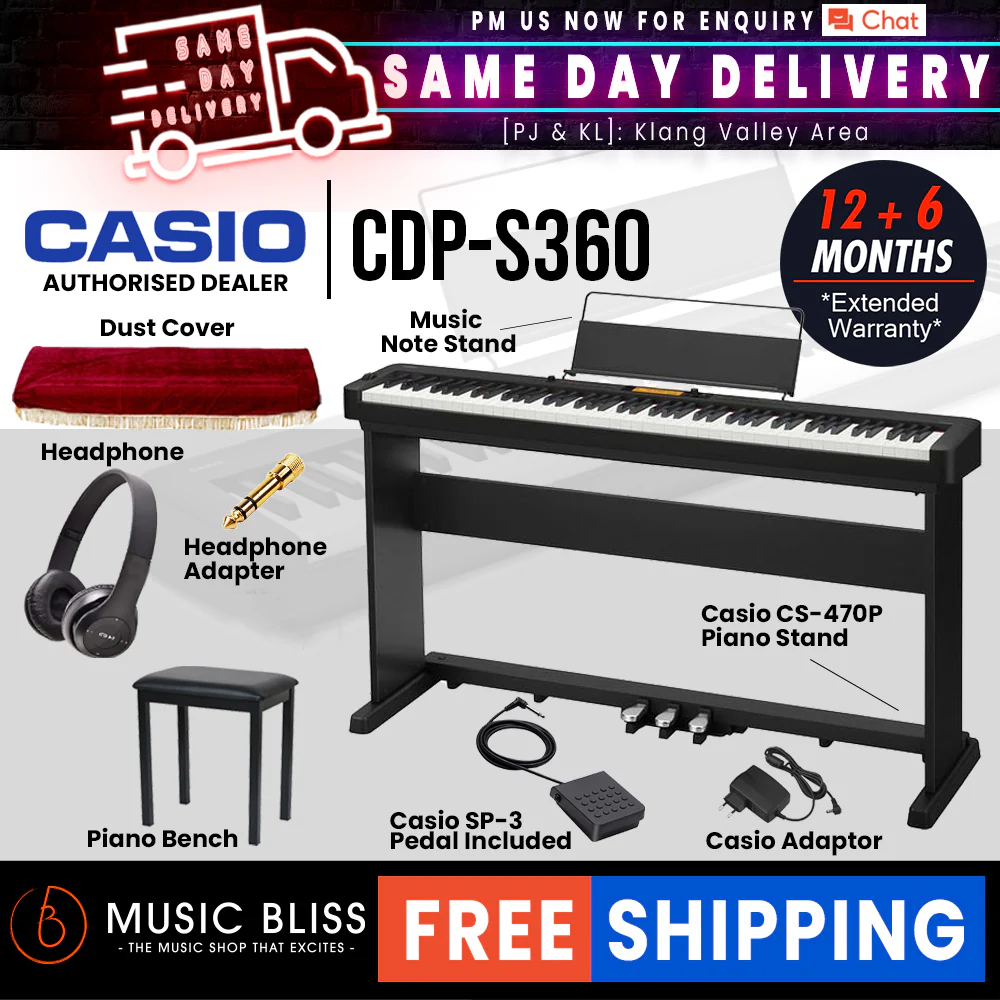 Casio CDP-S360 88-key Digital Piano Home Package - Black, EDU Set