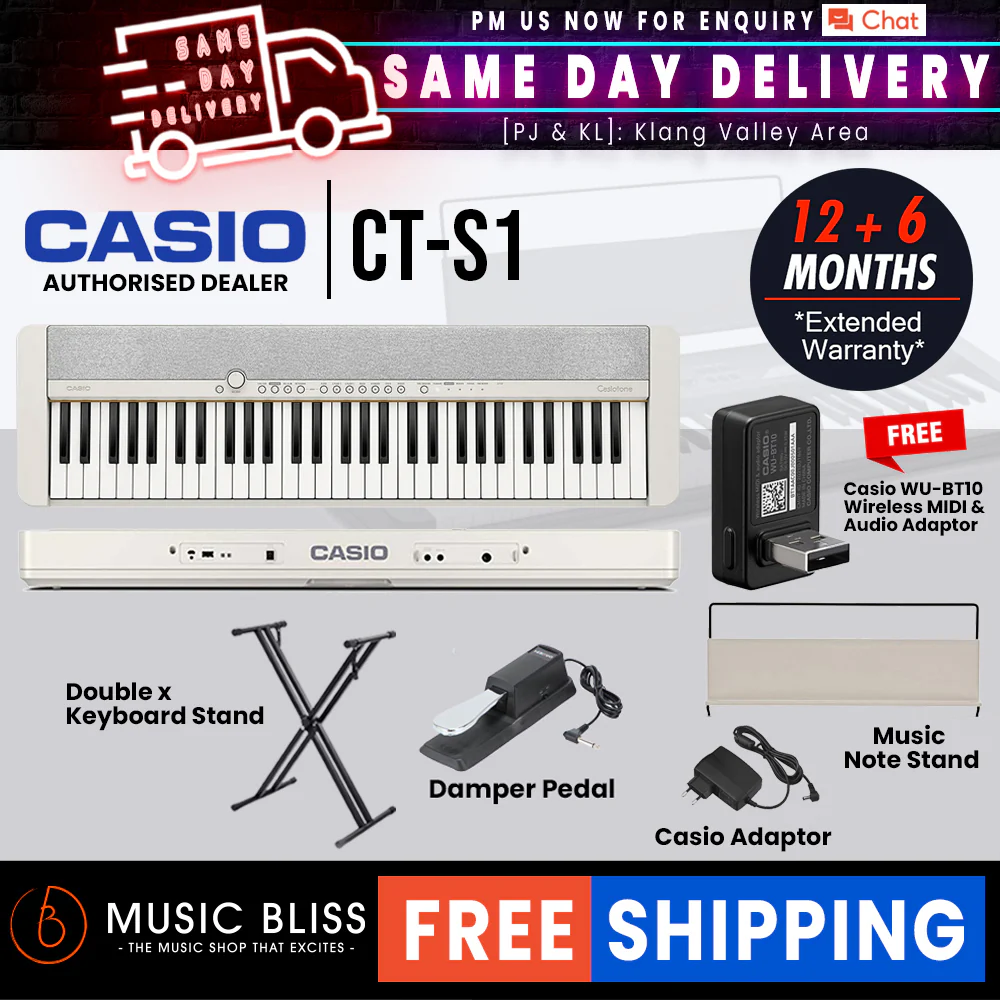Casio CT-S1 61-key Portable Keyboard with FREE WU-BT10 and Keyboard Stand - Image 2