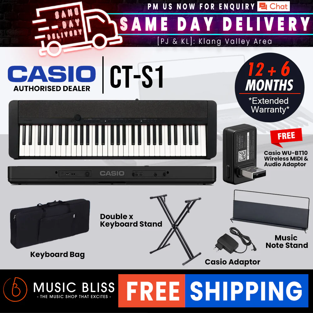 Casio CT-S1 61-key Portable Keyboard with FREE WU-BT10 and Keyboard Stand - Image 4