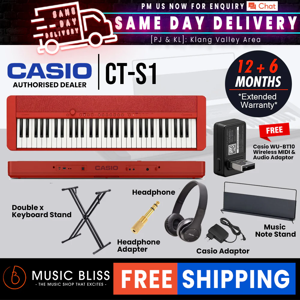 Casio CT-S1 61-key Portable Keyboard with FREE WU-BT10 and Keyboard Stand - Image 9