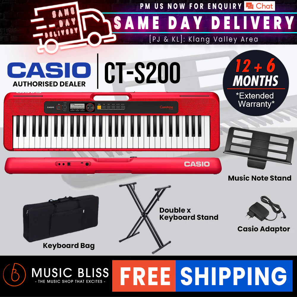 Casio CT-S200 61-Keys Casiotone Keyboard with FREE Keyboard Stand - Red - Image 2
