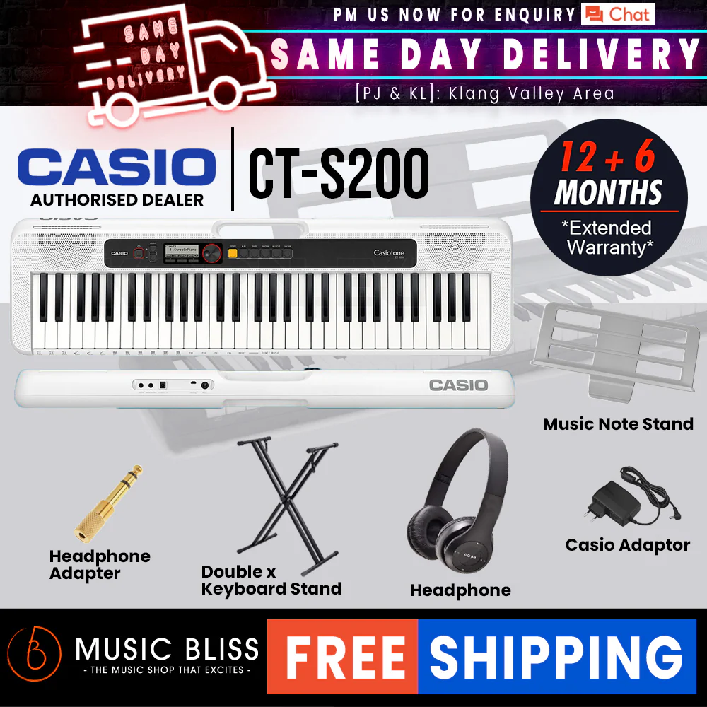 Casio CT-S200 61-Keys Casiotone Keyboard with FREE Keyboard Stand - White - Image 3