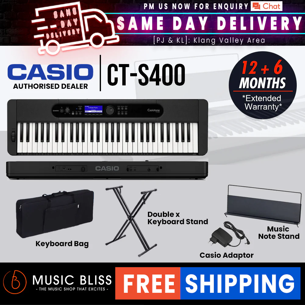 Casio CT-S400 61-key Ultra-Portable Arranger Keyboard with FREE Keyboard Stand - Black - Image 2
