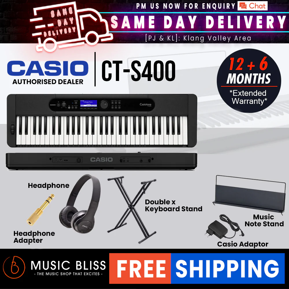 Casio CT-S400 61-key Ultra-Portable Arranger Keyboard with FREE Keyboard Stand - Black - Image 3