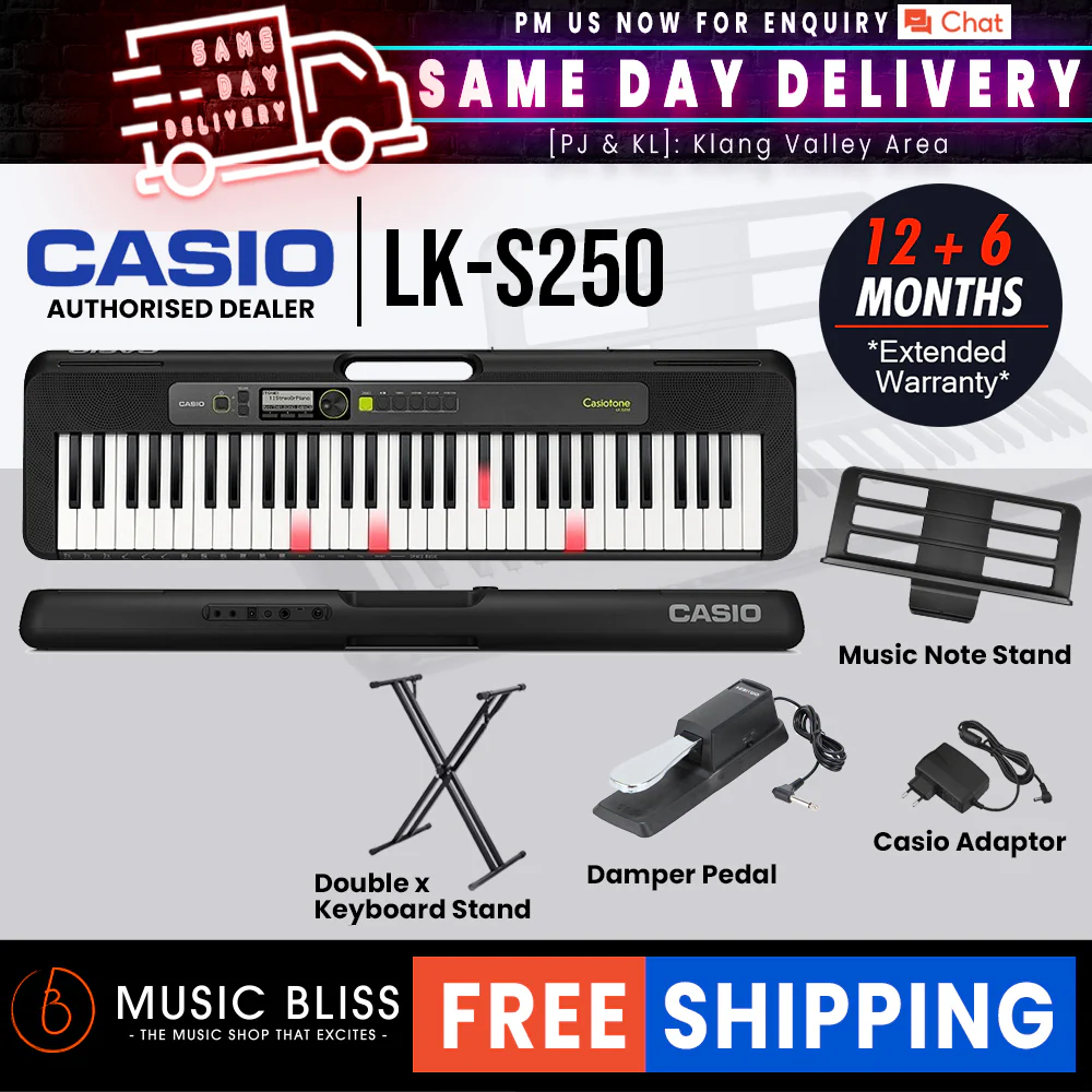 Casio LK-S250 61-Keys Casiotone Keyboard with FREE Keyboard Stand