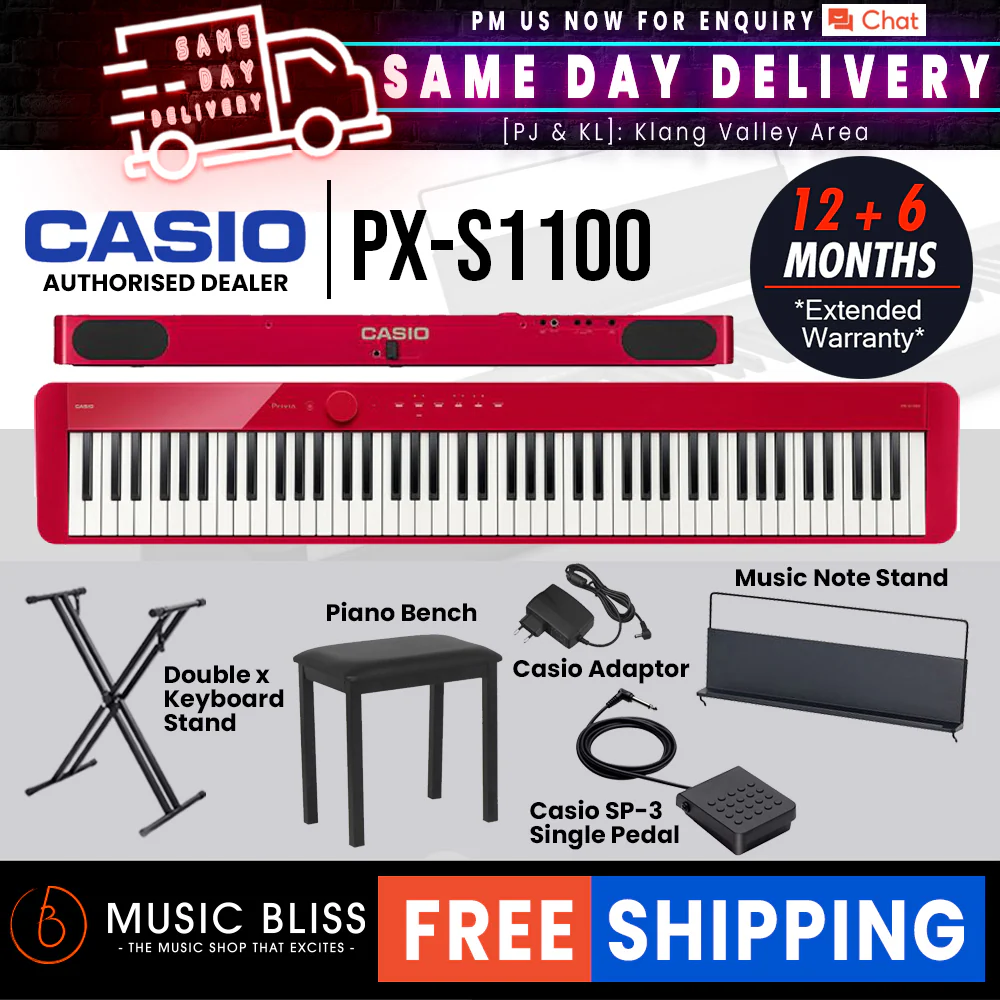 Casio PX-S1100 88-key Digital Piano with FREE Piano Bench - Red