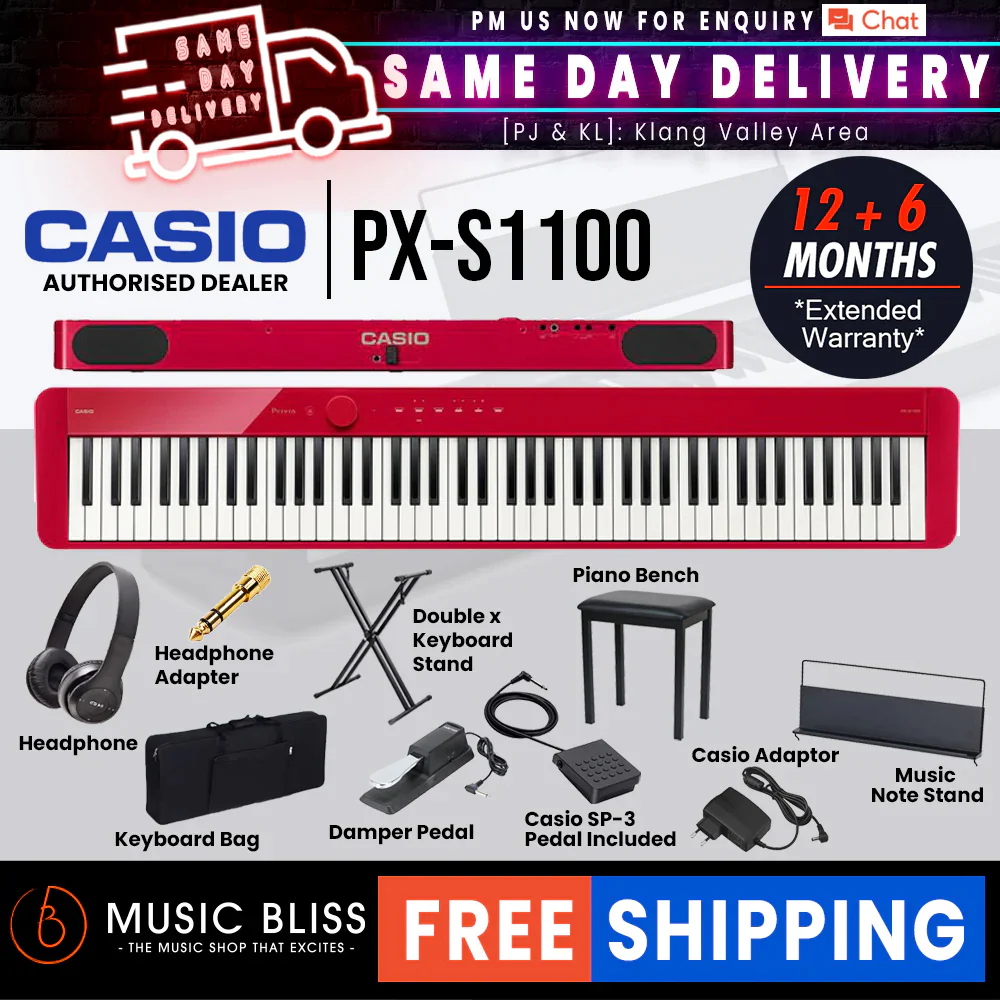 Casio PX-S1100 88-key Digital Piano with FREE Piano Bench - Red - Image 2