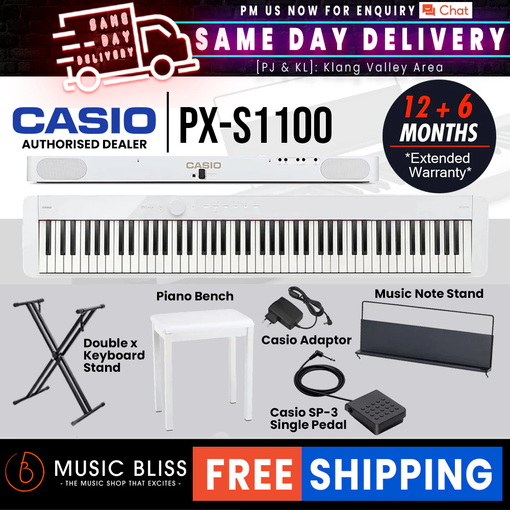 Casio PX-S1100 88-key Digital Piano with FREE Piano Bench - White - Image 2