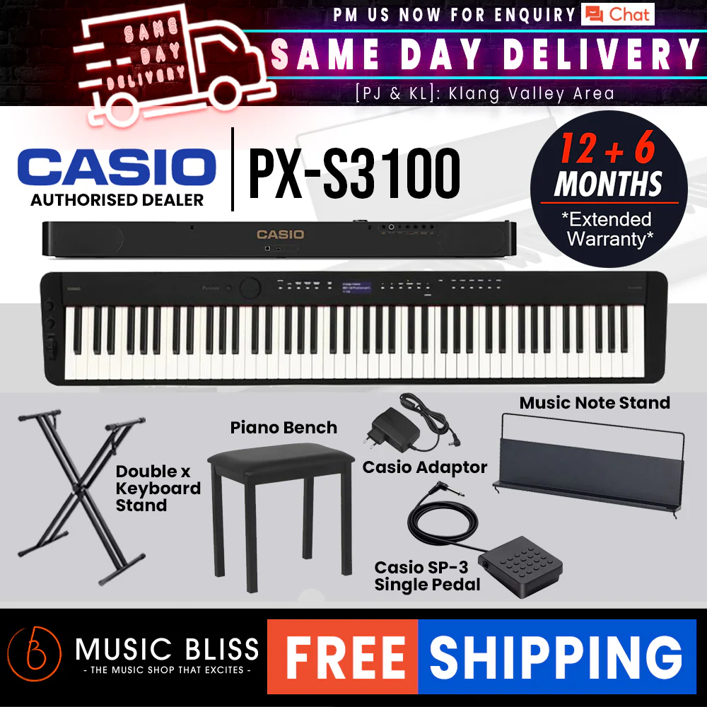 Casio PX-S3100 88-key Digital Piano with FREE Piano Bench - Black