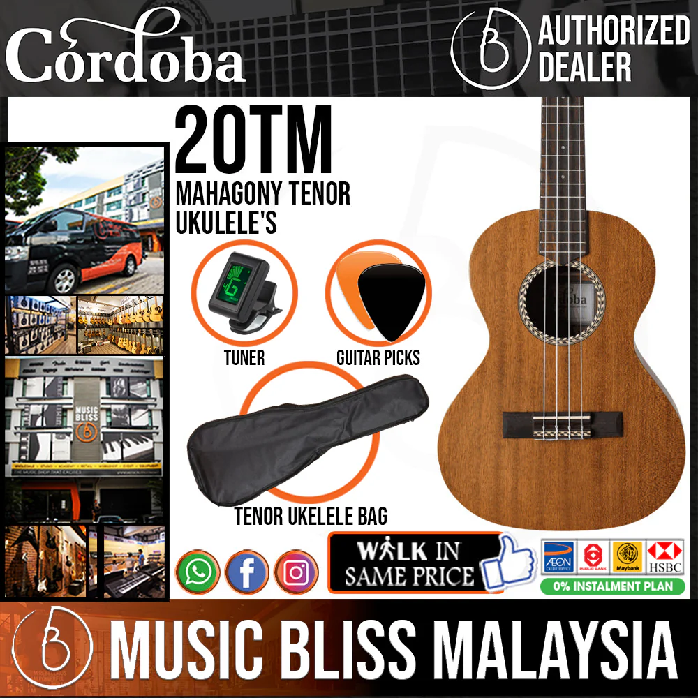 Cordoba 20TM Mahagony Tenor Ukulele - Solid Mahogany Top, Mahagony Back & Sides