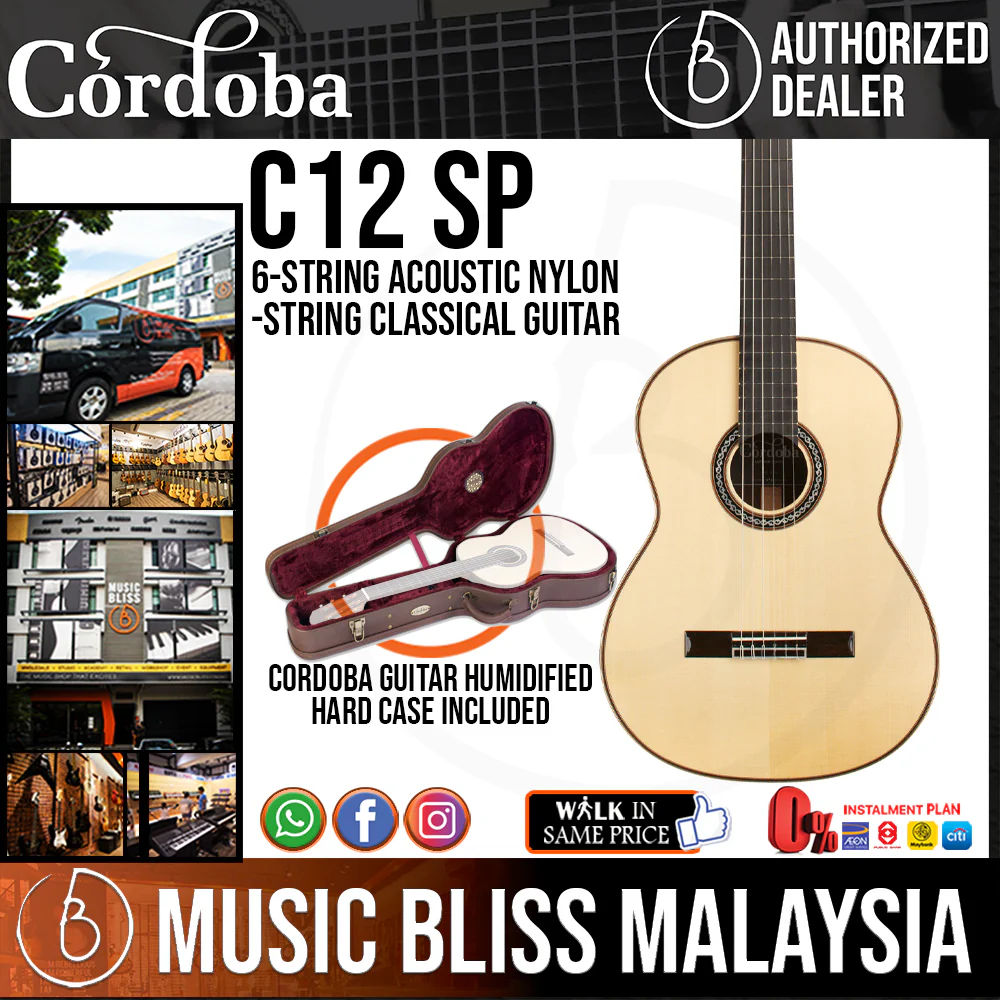 Cordoba C12 SP - Solid European Spruce Top, Solid Rosewood & Solid Flamed Maple Back & Sides With Cordoba Guitar Humidified Hard Case - Full Solid