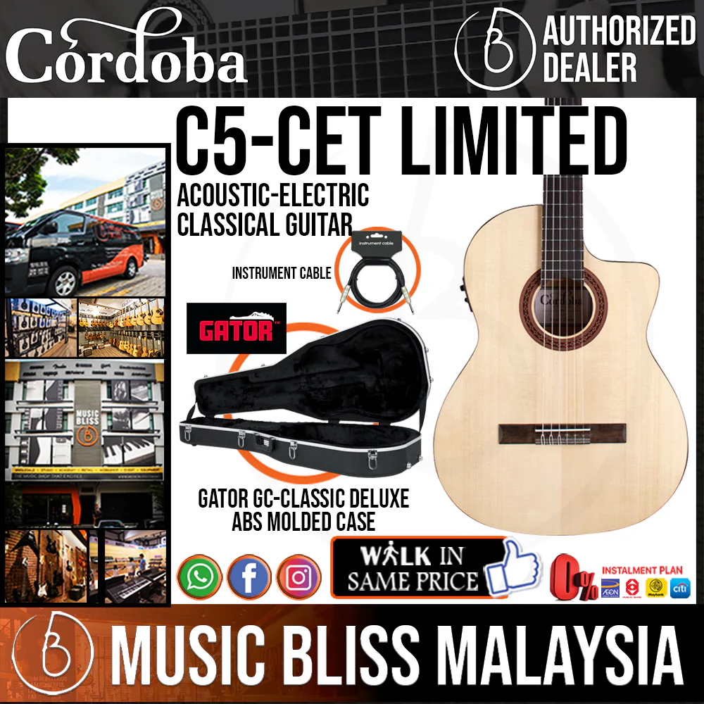 Cordoba C5-CET Limited - Solid Spruce Top, Maple Back & Sides with Pickup with Classical Guitar Bag, Mid Range Thinline Electric-Classical Guitar - Image 2