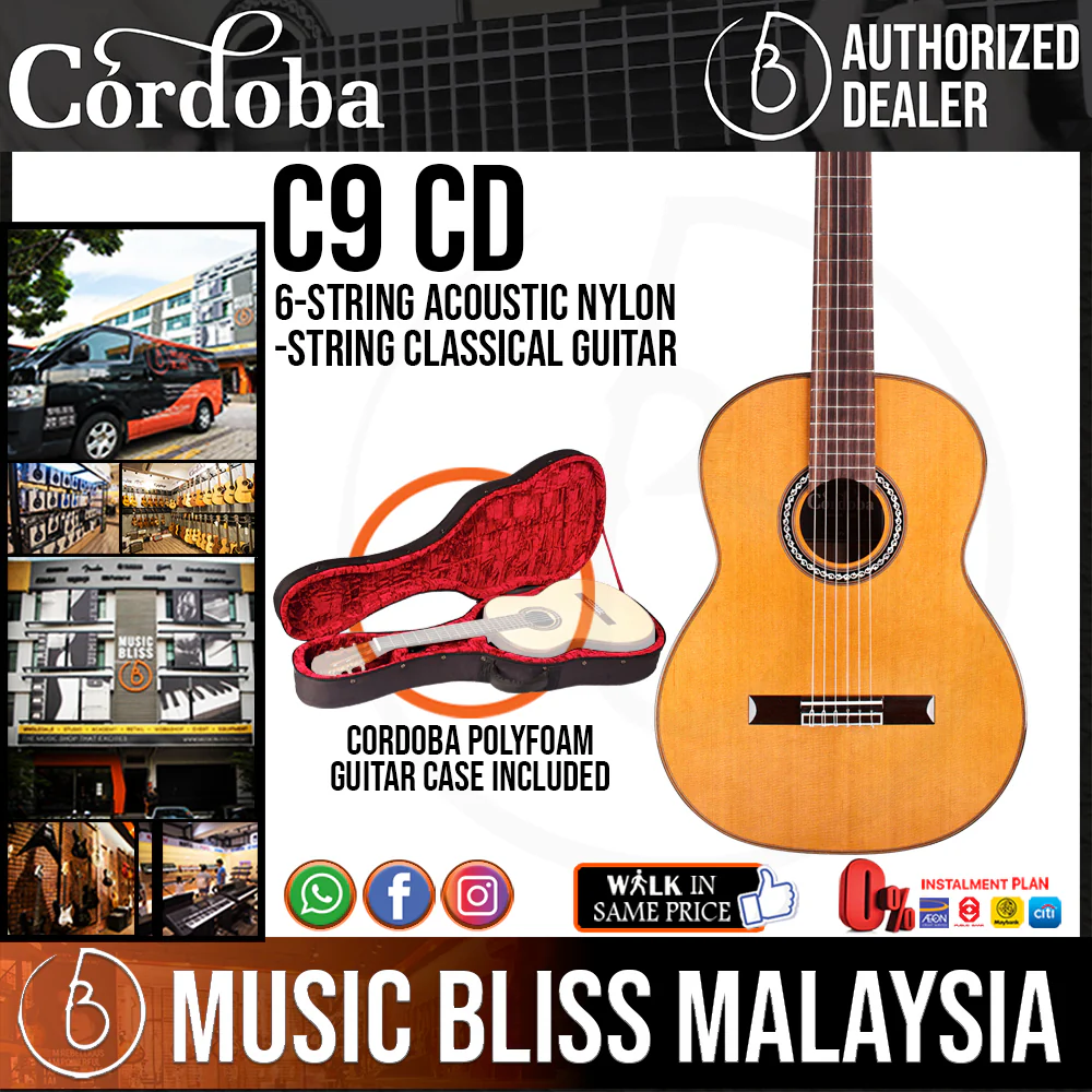 Cordoba C9 CD - Solid Canadian Cedar Top, Solid African Mahogany Back & Sides, With Cordoba Polyfoam Guitar Case - Full Solid