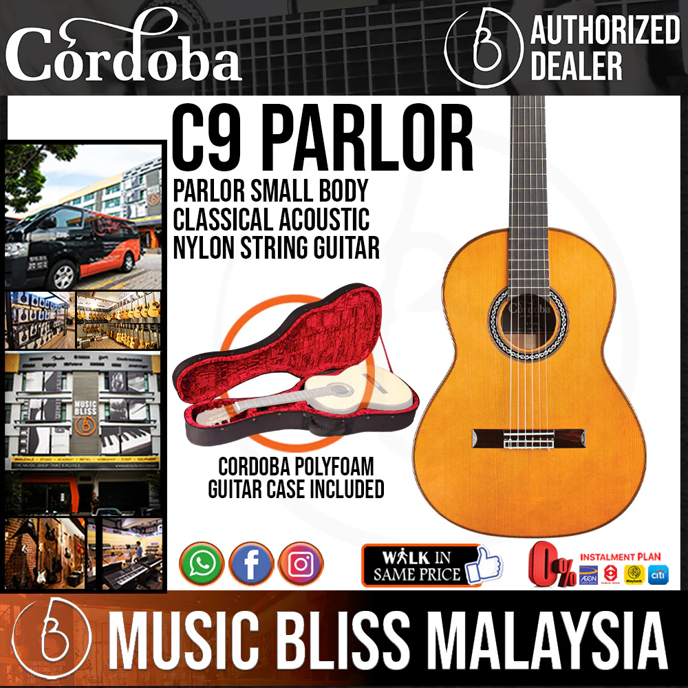 Cordoba C9 Parlor 7/8 - Solid Canadian Cedar Top, Solid African Mahogany Back & Sides, With Cordoba Polyforam Guitar Case - Full Solid