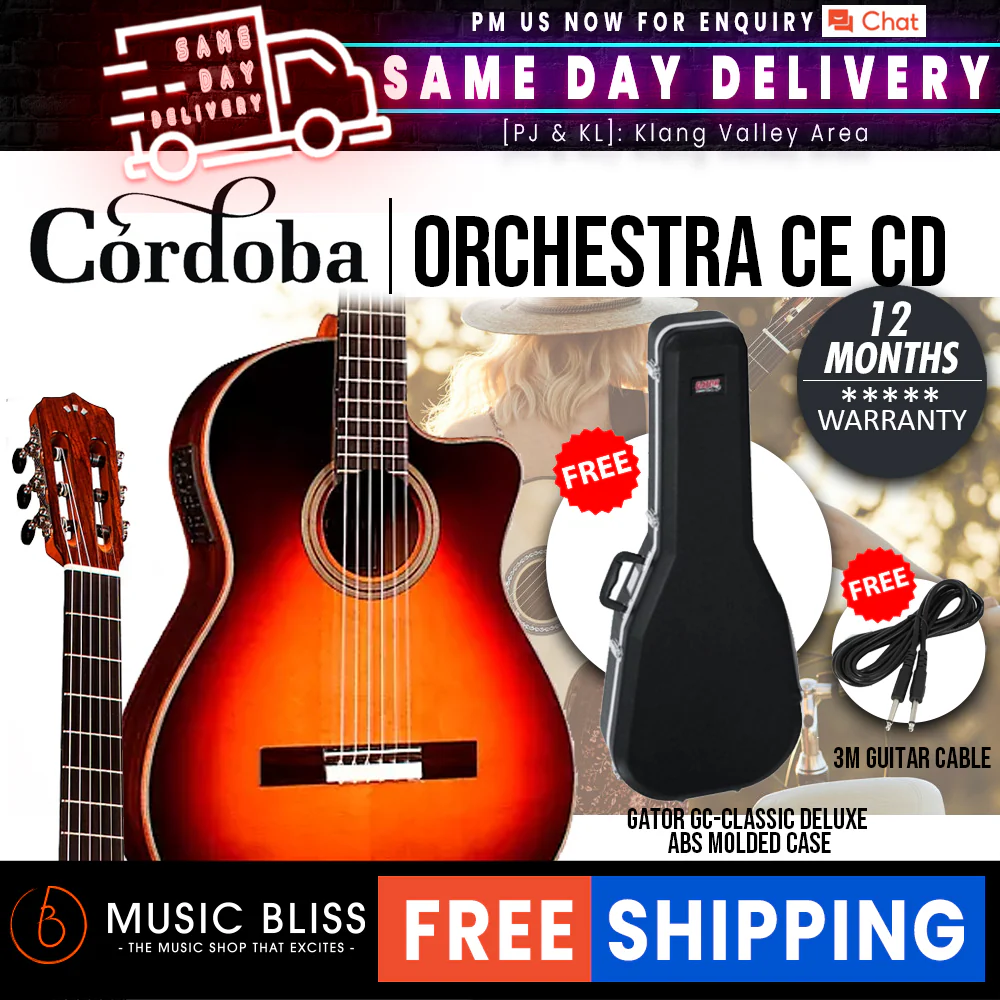 Cordoba Fusion Orchestra CE Tear Drop Burst - Solid Canadian Cedar Top, Rosewood Back & Sides with Pickup
