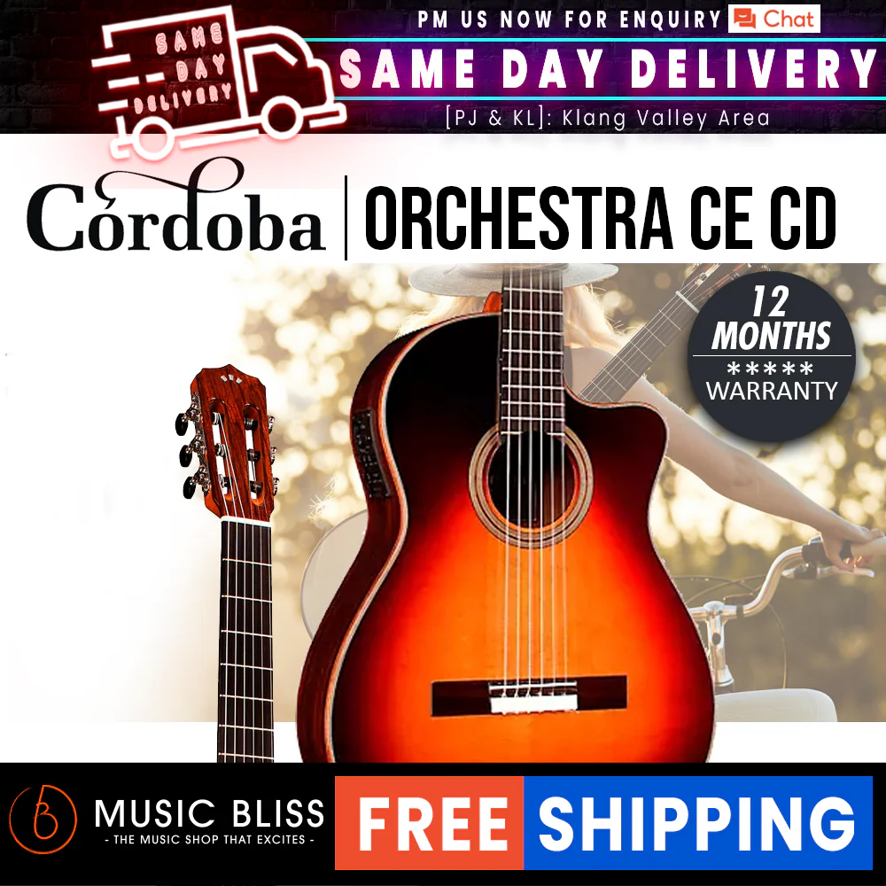 Cordoba Fusion Orchestra CE Tear Drop Burst - Solid Canadian Cedar Top, Rosewood Back & Sides with Pickup - Image 2