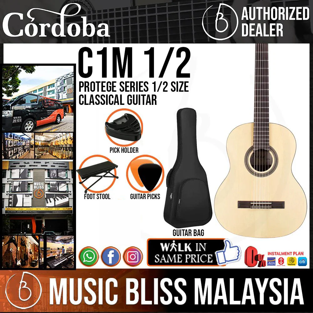 Cordoba Protege C1M 1/2 Size - Spruce Top, Mahogany Back & Sides, Entry Level Best Classical Guitar For Kids 8 - 10 Years Old, Beginners Classical Guitars