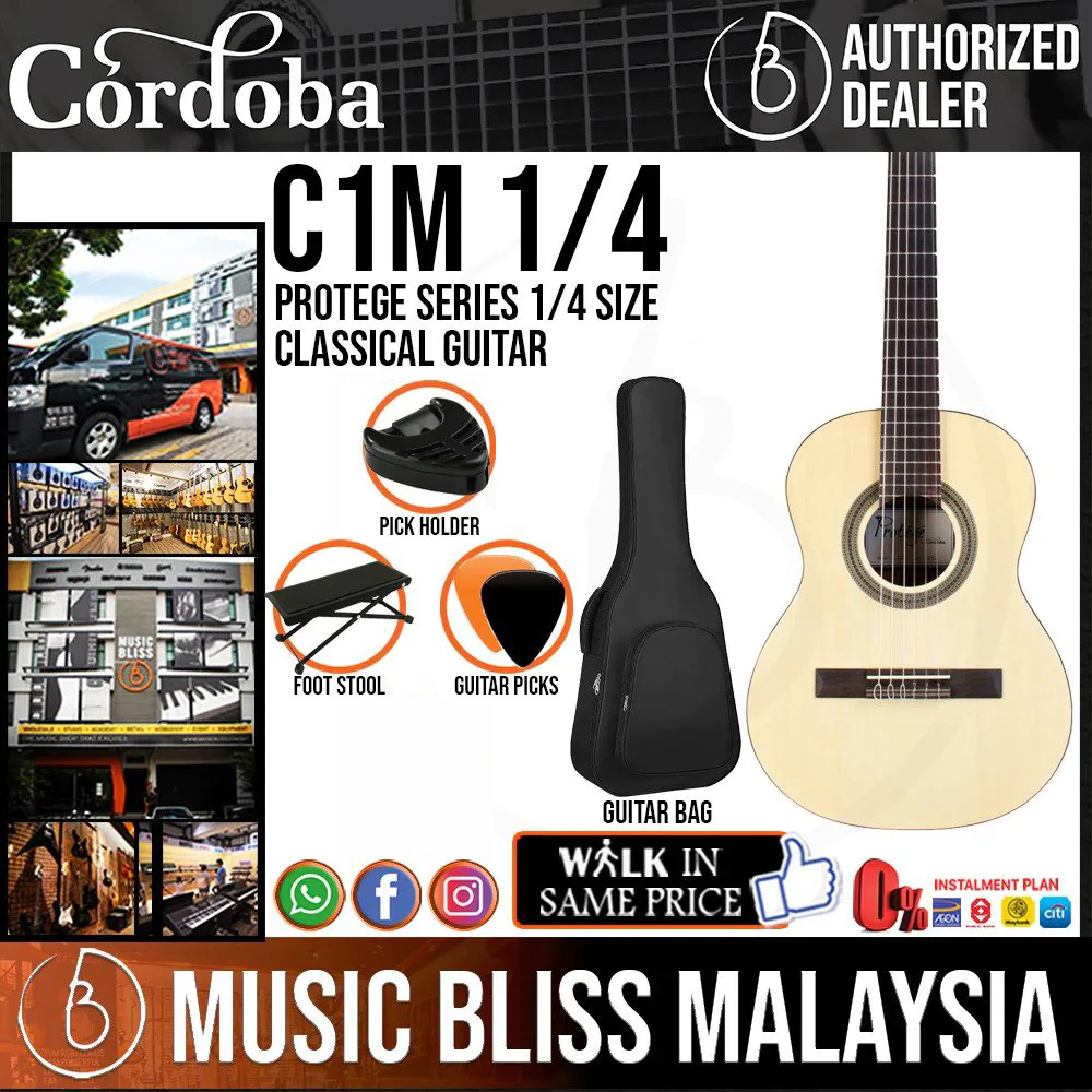 Cordoba Protege C1M 1/4 Size - Spruce Top, Mahogany Back & Sides, Entry Level Best Beginner Classical Guitar for Kids 5 - 6 Years Old, Small Size Beginners Classical Guitar