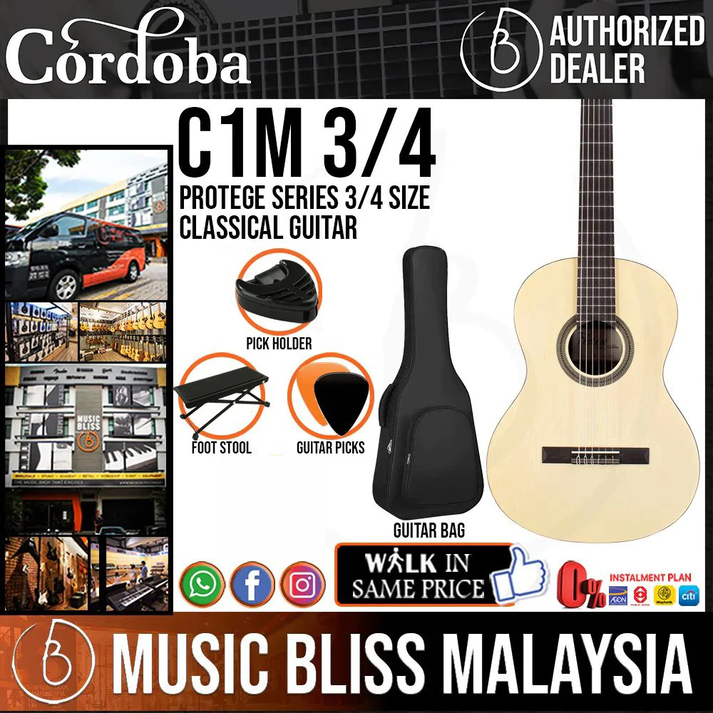 Cordoba Protege C1M 3/4 Size - Spruce Top, Mahogany Back & Side, Entry Level Best Classical Guitar For Kids 10 - 12 Years Old, Beginners Classical Guitar