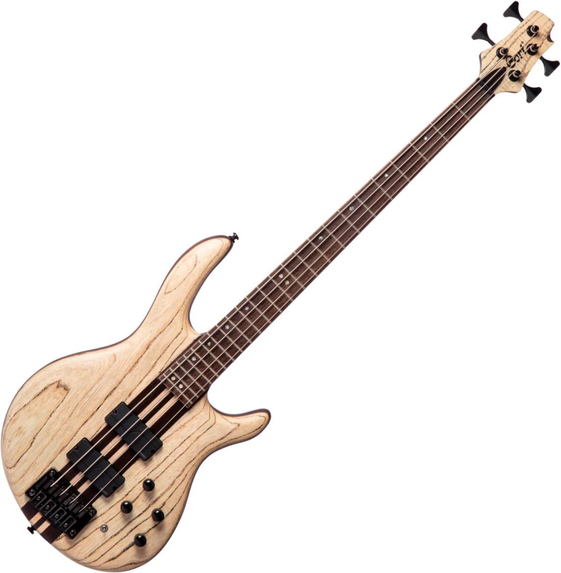 Cort A4 Ultra Ash Electric Bass Guitar with Guitar Hardcase - Etched Natural Black - Image 2