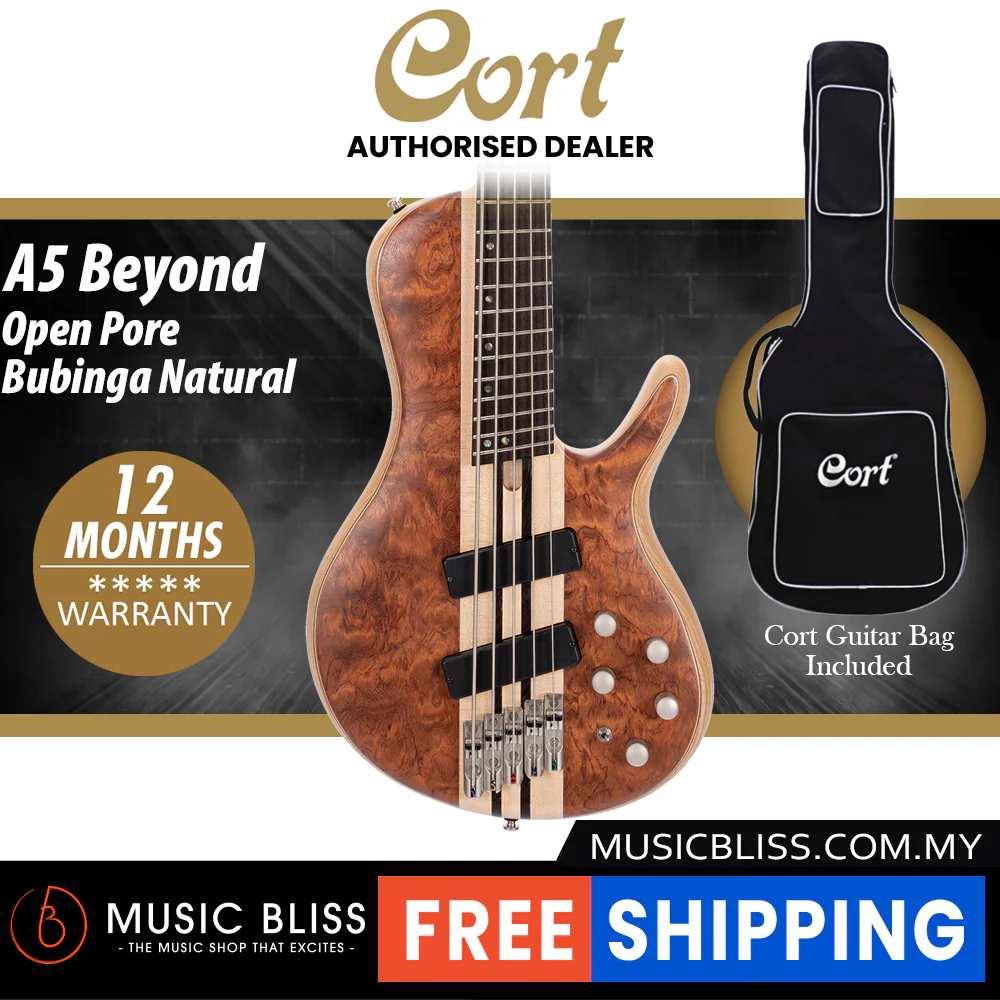 Cort A5 Beyond Electric Bass Guitar with Case - Open Pore Bubinga Natural