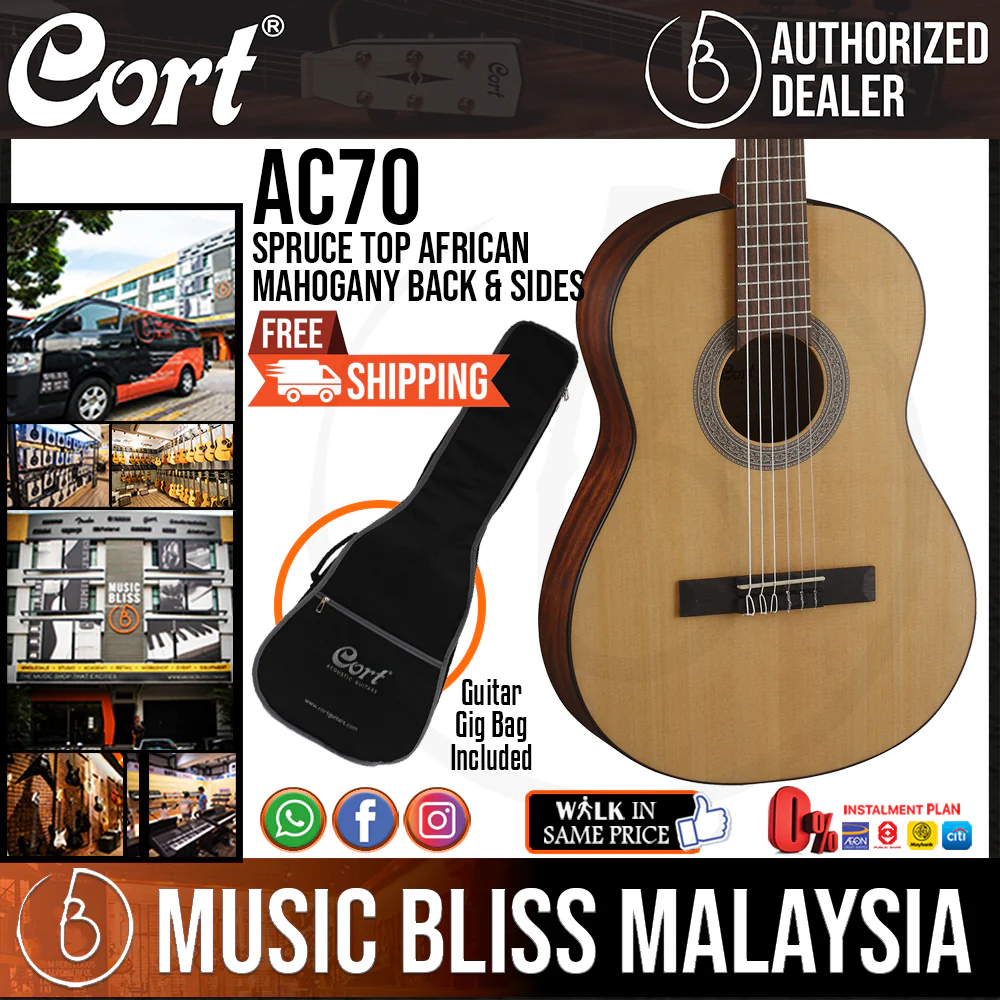 Cort AC70 Classical Guitar with Bag - Open Pore