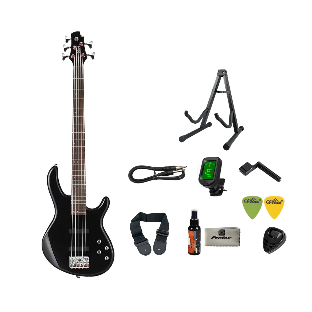 Cort Action Bass V Plus Bass Guitar with Bag - Black - Image 2