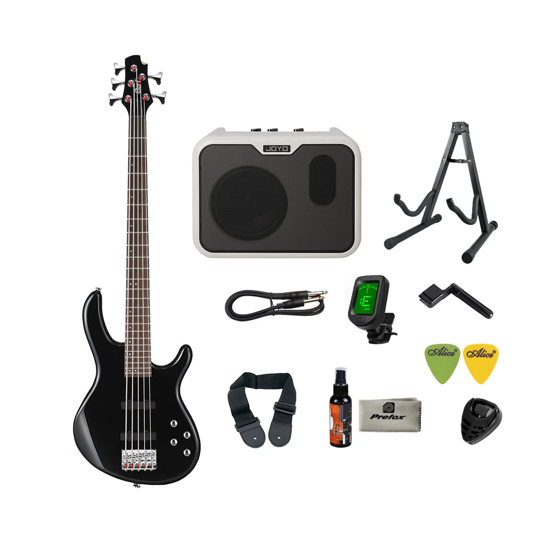 Cort Action Bass V Plus Bass Guitar with Bag - Black - Image 3