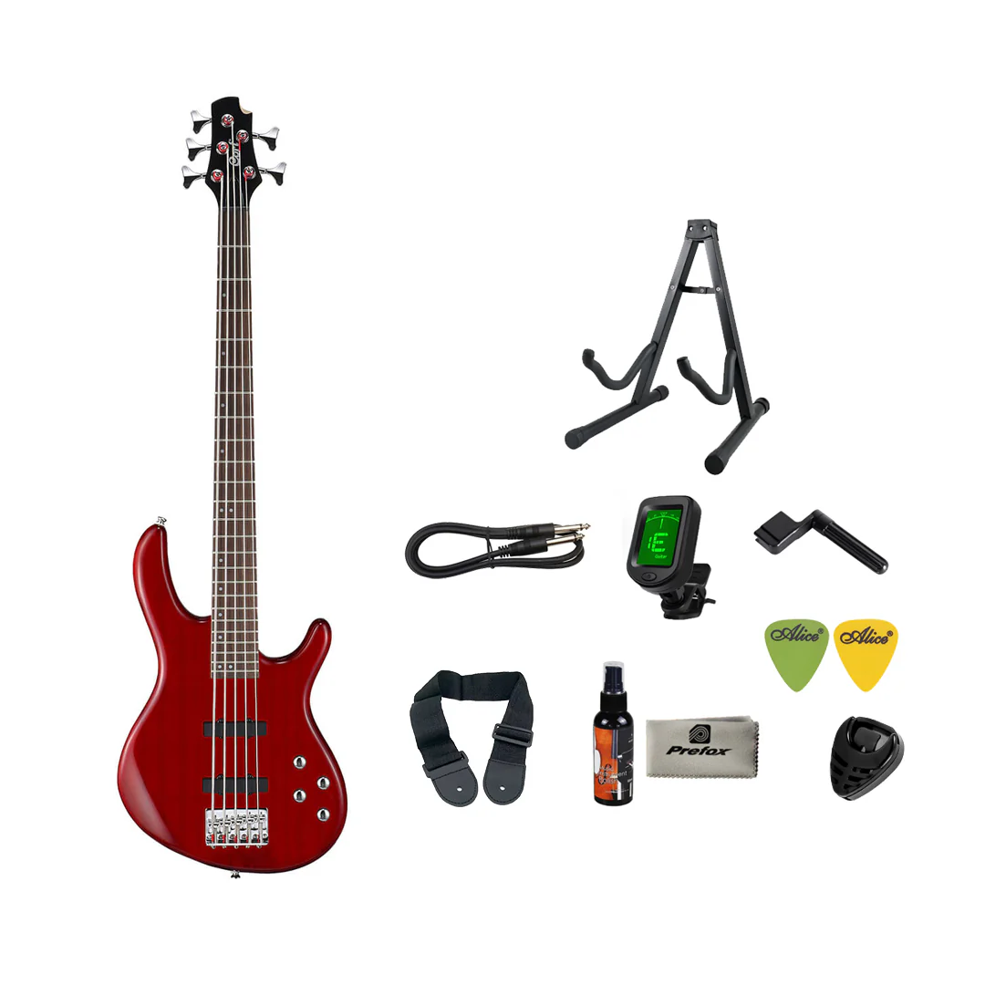 Cort Action Bass V Plus Bass Guitar with Bag - Trans Red - Image 2