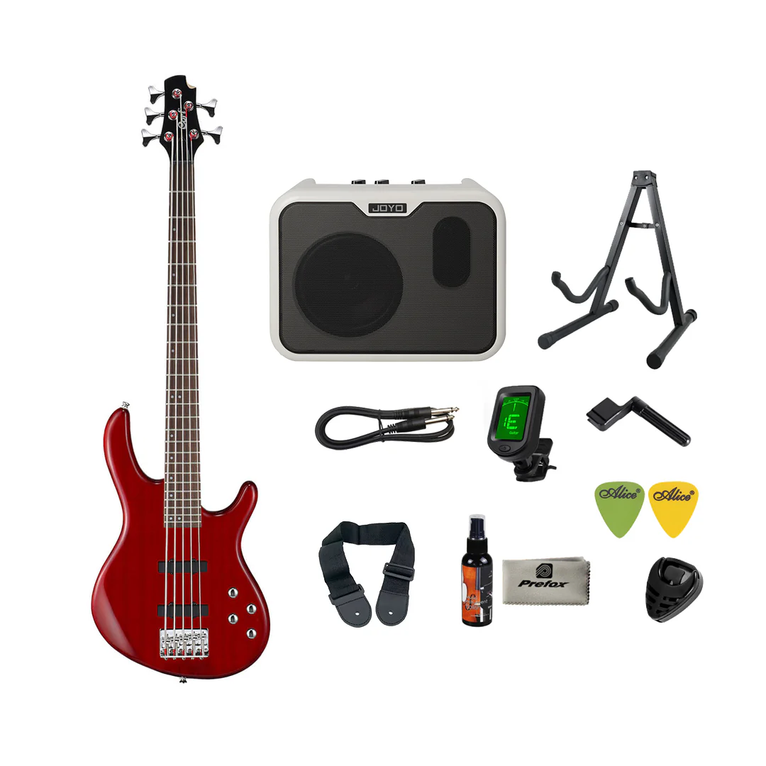 Cort Action Bass V Plus Bass Guitar with Bag - Trans Red - Image 3