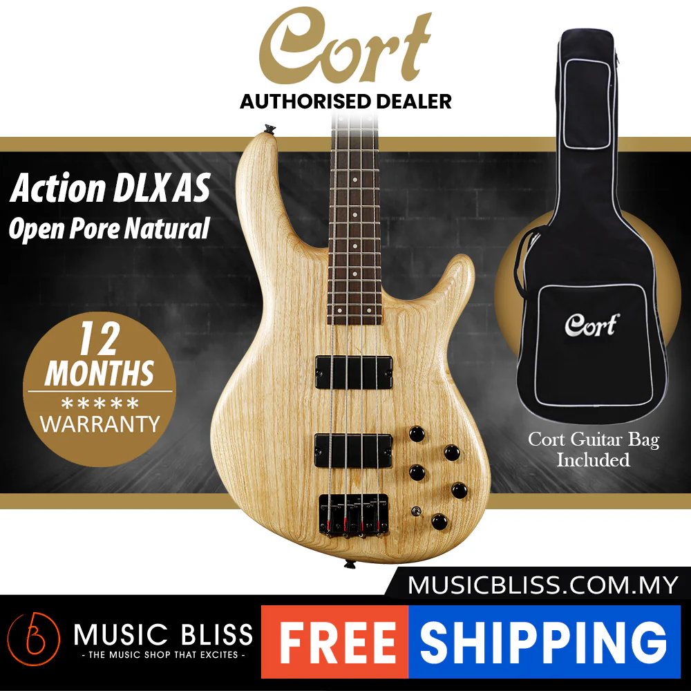 Cort Action DLX AS 4-strings Electric Bass Guitar with Bag - Open Pore Natural