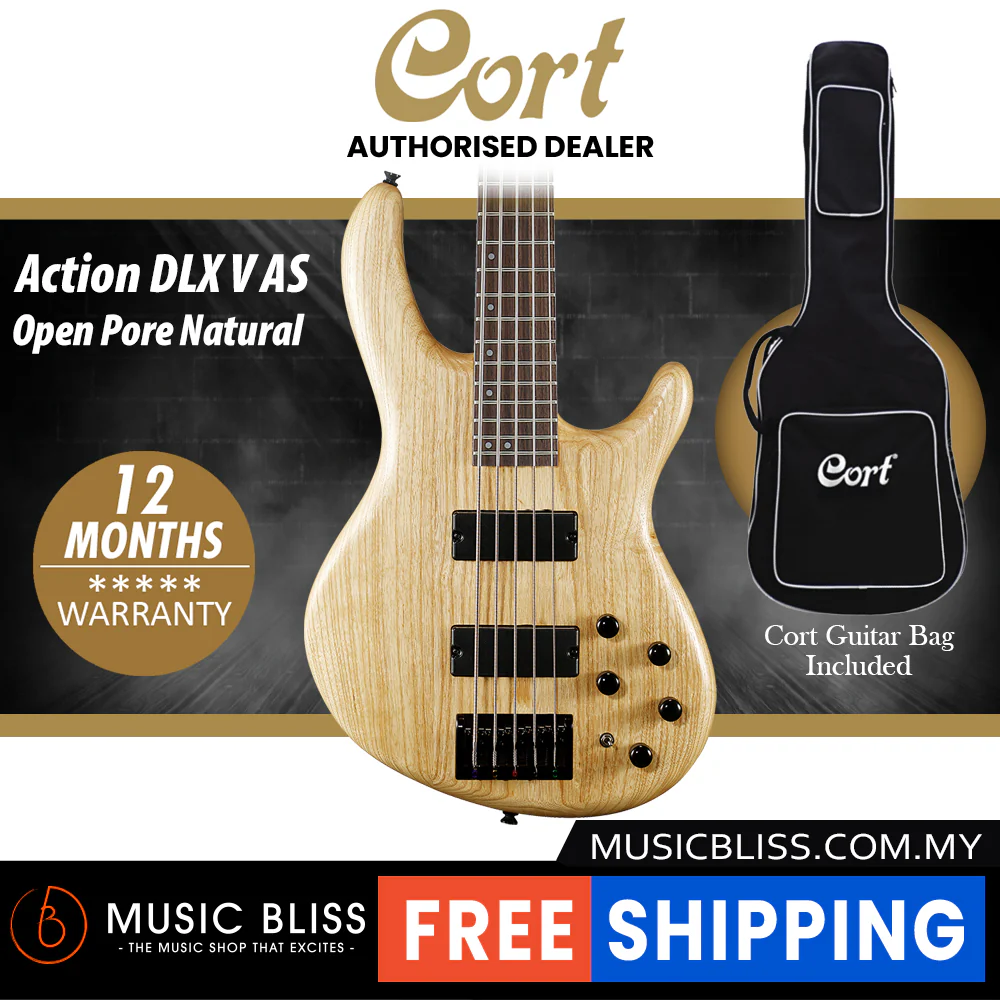Cort Action DLX V AS 5-String Bass Guitar with Bag - Open Pore Natural