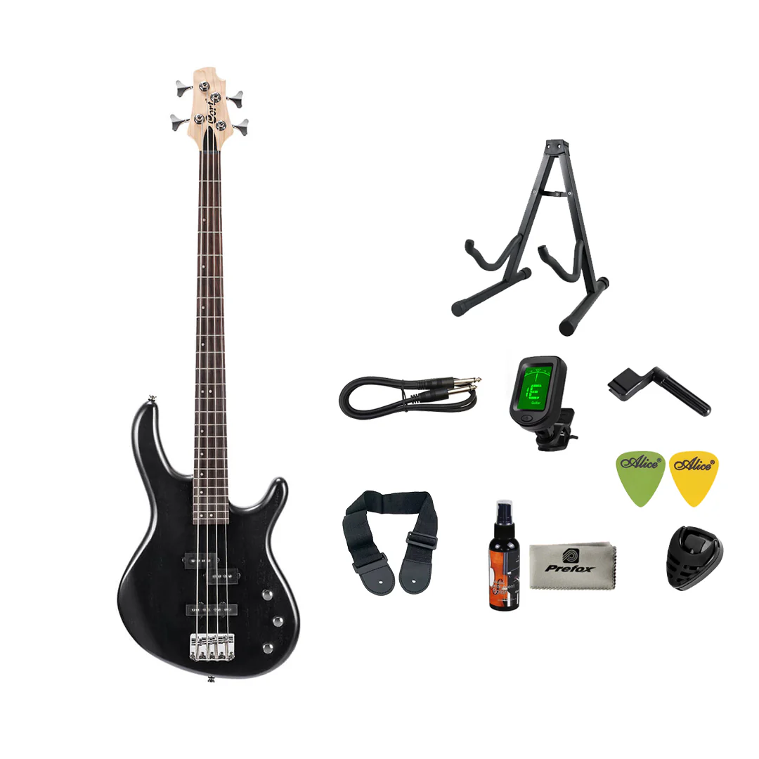Cort Action PJ Electric Bass Guitar with Bag - Open Pore Black - Image 2