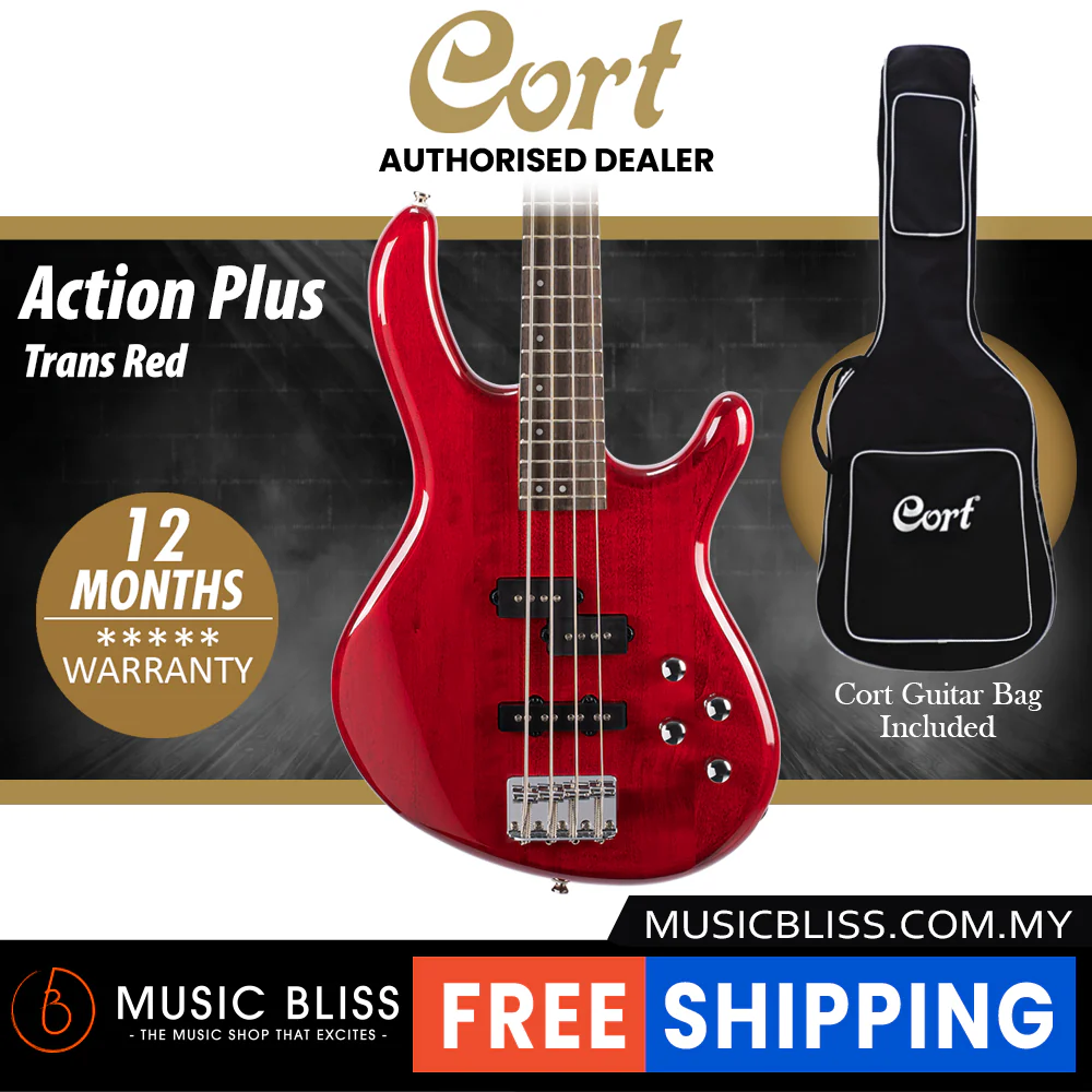 Cort Action Plus Electric Bass Guitar with Bag - Trans Red