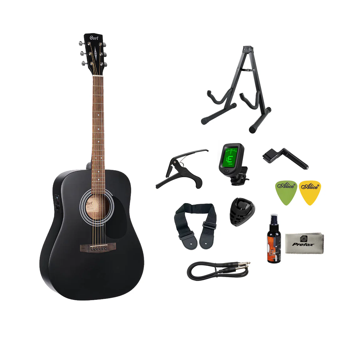 Cort AD810E Acoustic Guitar with Bag - Black Satin - Image 2