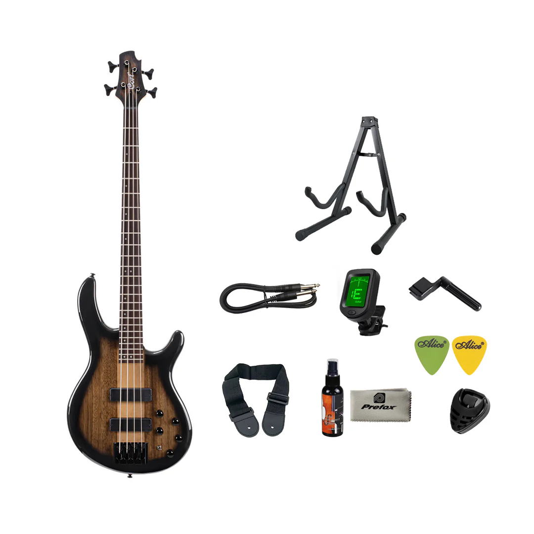 Cort C4 Plus ZBMH Electric Bass Guitar with Bag - Trans Black Burst - Image 3