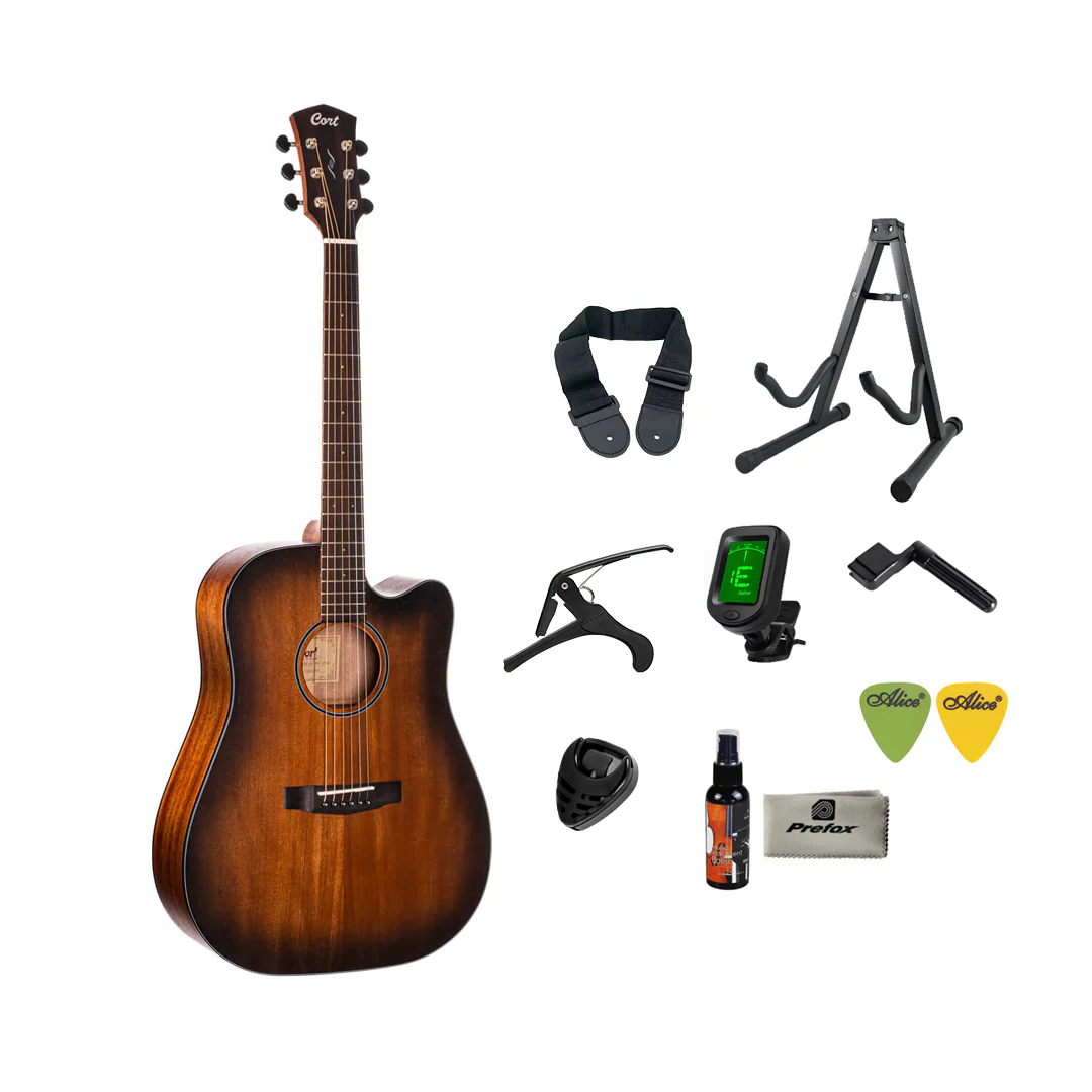 Cort Core-DC All Mahogany Acoustic Guitar with Bag - Open Pore Black Burst - Image 2