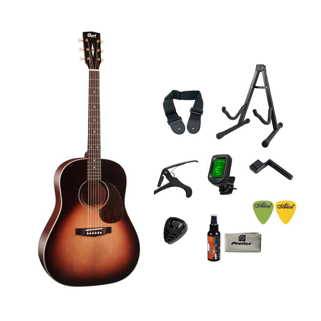 Cort Earth100SSF Acoustic Guitar with Bag - Sunburst - Image 2