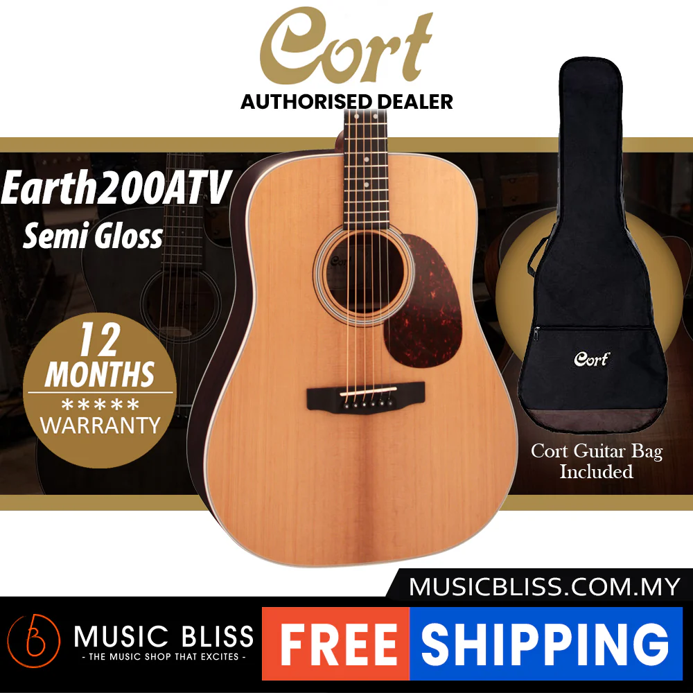 Cort Earth200ATV Acoustic Guitar with Bag - Semi Gloss